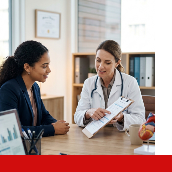 Young adult completing a pre-employment medical screening consultation with a physician.
