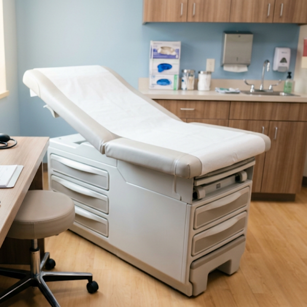 Modern clinic examination room prepared for routine student and employee physical exams in Columbus.